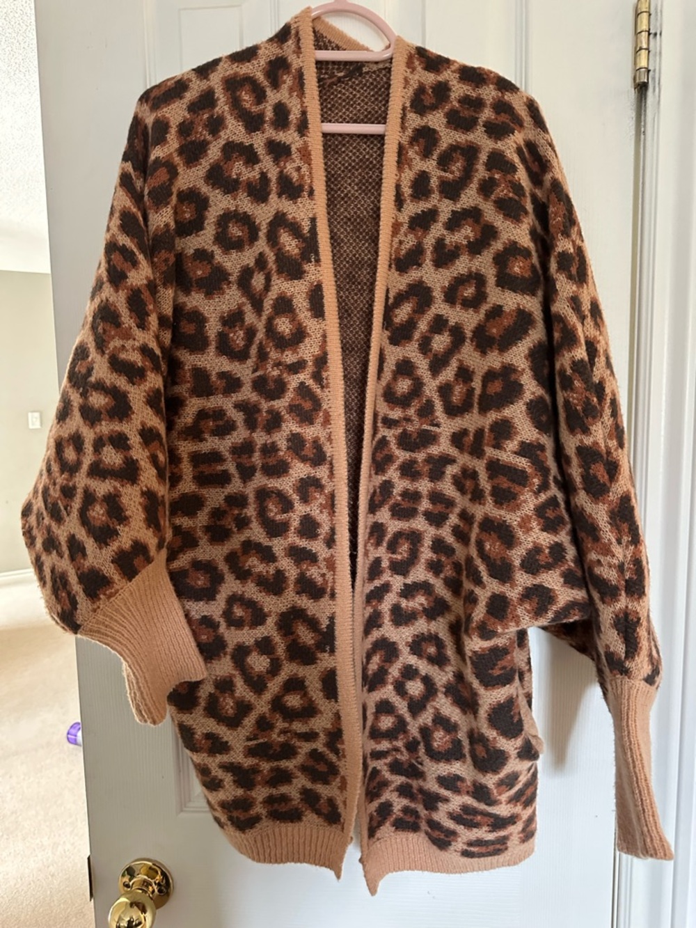 Amazon Leopard Print Open Front Cardigan in Brown and Black